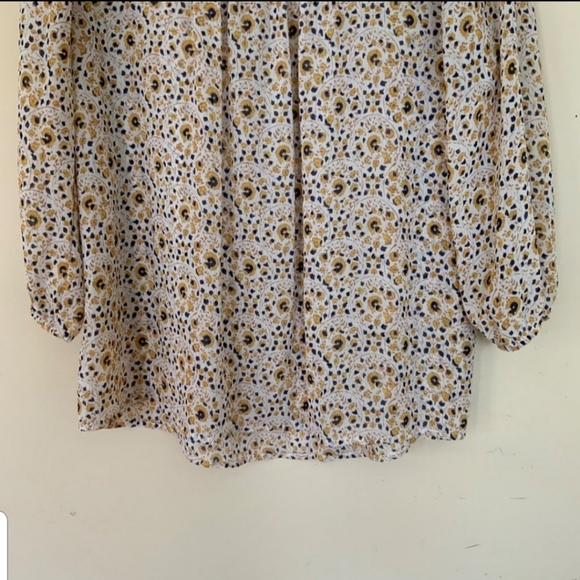 Lucky Boho Flowy Cream Blouse Yellow and Navy Blue Floral Print Size L - Picture 7 of 8